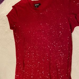 DKNY red T-shirt with clear sparkle sequins